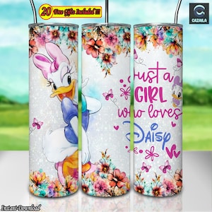 Duck Cartoon Character Png, 20oz Skinny Tumbler Sublimation Designs Png, Flowers Png, Mother's Day Png, Instant Digital Download