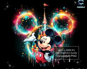 Mouse Cartoon Character Png, Mouse Head And Castle Watercolor Png Clipart, Mouse Cartoon Shirt Template Png, Instant Digital Download