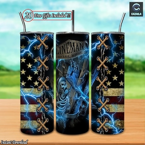 Lineman To The Bone 20 Oz Skinny Tumbler Sublimation Design Png, Straight/Tapered Wrap Png, Dangerous Work, Seamless Design, Digital File