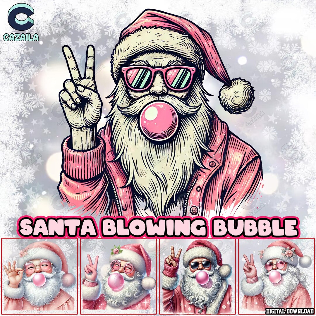 Santa Christmas Blowing Bubble PNG, Funny Santa With Sunglasses, Xmas ...