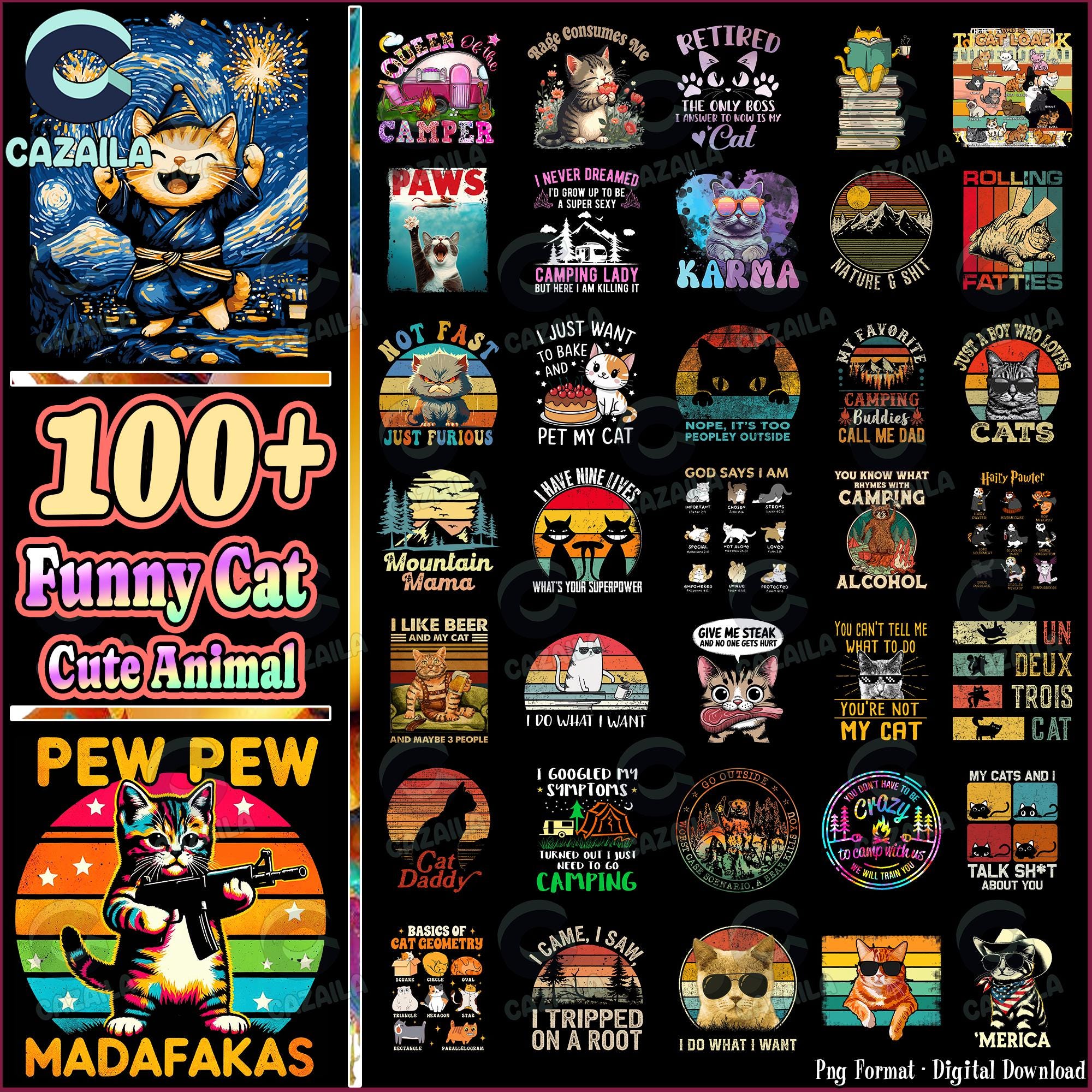102 Files Cat Png Bundle, Funny Cat Png Clipart, Cute Animal, I Just Want Cat, Cat Silhouette, Cat Design Png, Commercial Use, Digital File