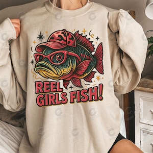 Reel Girls Fisch PNG, Angeln-Shirt-Design, Leben am See, Angeln-Liebhaber, Angeln Mädchen Clipart, niedlicher Fisch Png, Geschenk für sie, digitaler Download