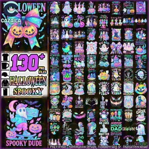 130+ Designs Halloween Spooky Png Bundle, Halloween Neon Color Design Png, Trick Or Trashy Png, Spooky Shirt Designs Png, Digital Download
