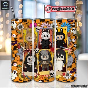 Monster Doll Halloween PNG, 20 oz Skinny Tumbler Sublimation Design Png, Cute Halloween Clipart, Halloween Checkered, Horror, Digital File