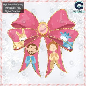 Jesus Christmas Coquette Bow Png, Christian Christmas Png, Baby Jesus Png, Bible Verse Png, Nativity Scene Png, Pink Christmas Png, Glitter