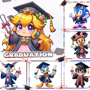 13 Graduation Movie Character Png Files, Graduation PNG Bundle, Graduation Shirt PNG, Chibi Style Graduation PNG Clipart, Instant Download