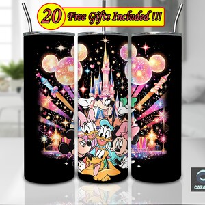 Zeichentrickfiguren und Schloss 20 Unzen Skinny Tumbler PNG, Cartoon Friends Tumbler Vorlage Png, sofortiger digitaler Download