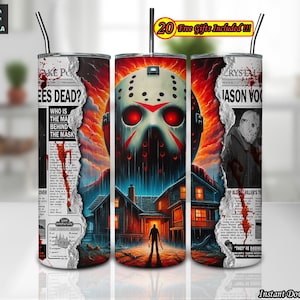 Horror Character Png, 20 oz Skinny Tumbler Png, Sublimation Designs PNG, Horror Newspaper Png, Horror Tumbler Template Png, Digital Download