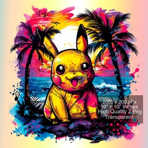 Poke Characters Art Neon Color With Sublimation Design Png, Cartoon Shirt Png, Anime Comic Png, Beach Vacation Png, Instant Digital Download