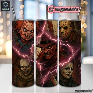 Horror Spooky Character PNG, Love Horror Movies, Horror Team, 20 oz Skinny Tumbler Sublimation Design Png, Horror Tumbler Wrap, Digital File