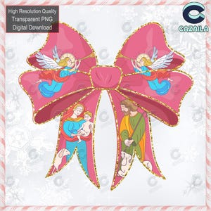 Jesus Christmas Coquette Bow Png, Christian Christmas Png, Baby Jesus Png, Bible Verse Png, Nativity Scene Png, Pink Christmas Png, Glitter