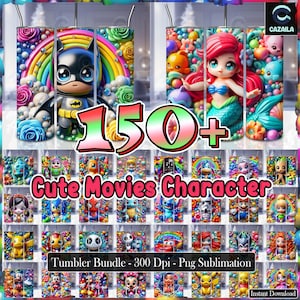 152 Designs Movies Character PNG Bundle, 20oz Skinny Tumbler Sublimation Designs Png, 3D Cute Chibi Designs Png, Colorful Png, Digital File
