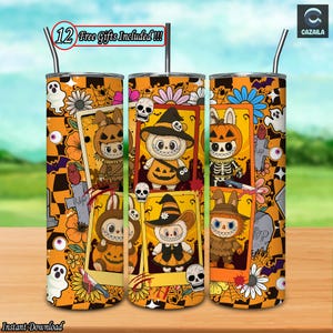 Monster Doll Halloween PNG, 20 oz Skinny Tumbler Sublimation Design Png, Halloween Spooky, Halloween Checkered Design, Pumpkin, Digital File