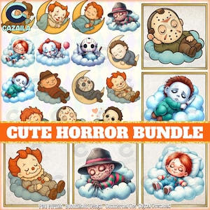 15 Designs Horror Character PNG Bundle, Sleeping Horror Baby On Moon And Clouds, Just Waiting For Halloween Png, Commercial Use,Digital File