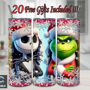 Nightmare Christmas & Funny 20oz Skinny Tumbler Sublimation Designs, Christmas Break Through For Straight/Tapered Tumbler Wrap Png