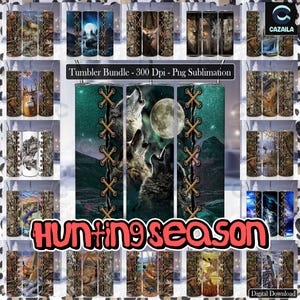 61 Designs Hunting Season PNG Bundle, 20oz Tumbler Sublimation Designs Png, 20oz Skinny Tumbler Wrap, Hunting Animals Png, Digital File