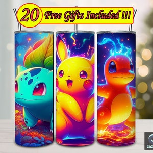 PKM Cartoon 20 Unzen Skinny Tumbler Sublimationsentwürfe, Anime Cute Straight / Tapered Wrap Png für Kinder, sofortiger digitaler Download
