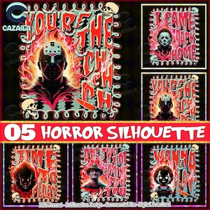 Horror Character Silhouette PNG Bundle, Love Horror Movie Png, Horror Quotes Png, Horror Spooky Shirt Design, Killer Png, Digital File