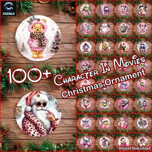 Lot de 108 décorations de Noël rondes Png, dessin animé Noël Png, Noël rose Png, décoration de Noël tendance, téléchargement numérique