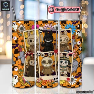 Monster Doll Halloween PNG, Cute Doll Clipart, Halloween Checkered Design Png, 20 oz Skinny Tumbler Sublimation Design Png, Digital File