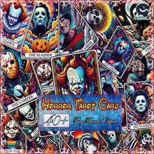 45 Designs Horror Tarot Card Png Bundle, Pacchetto di carte dei tarocchi spaventose Png, Film horror, Halloween horror, Download digitale istantaneo