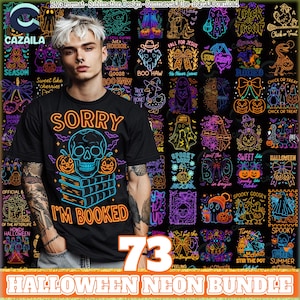 73 Designs Halloween Neon Png Bundle, Neon Light Effect Clipart, Halloween Spooky Shirt Designs, Funny Halloween Quote Png, Digital Download