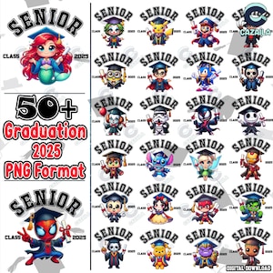 54 Graduation Movie Character PNG Files, Graduation 2025 PNG Bundle, Cute Chibi Style Graduation PNG Clipart, 2025, Senior Png, Digital File
