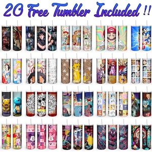 PKM Cartoon 20oz Skinny Tumbler Sublimation Designs, Anime Cute Straight/Tapered Wrap Png For Kids, Instant Digital Download image 2