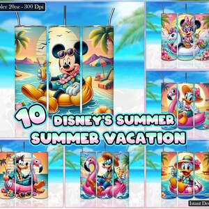 10 modèles de personnage de dessin animé pour les vacances d'été Png, design en sublimation de gobelet skinny 20 oz, modèle de gobelet d'été, fichier numérique