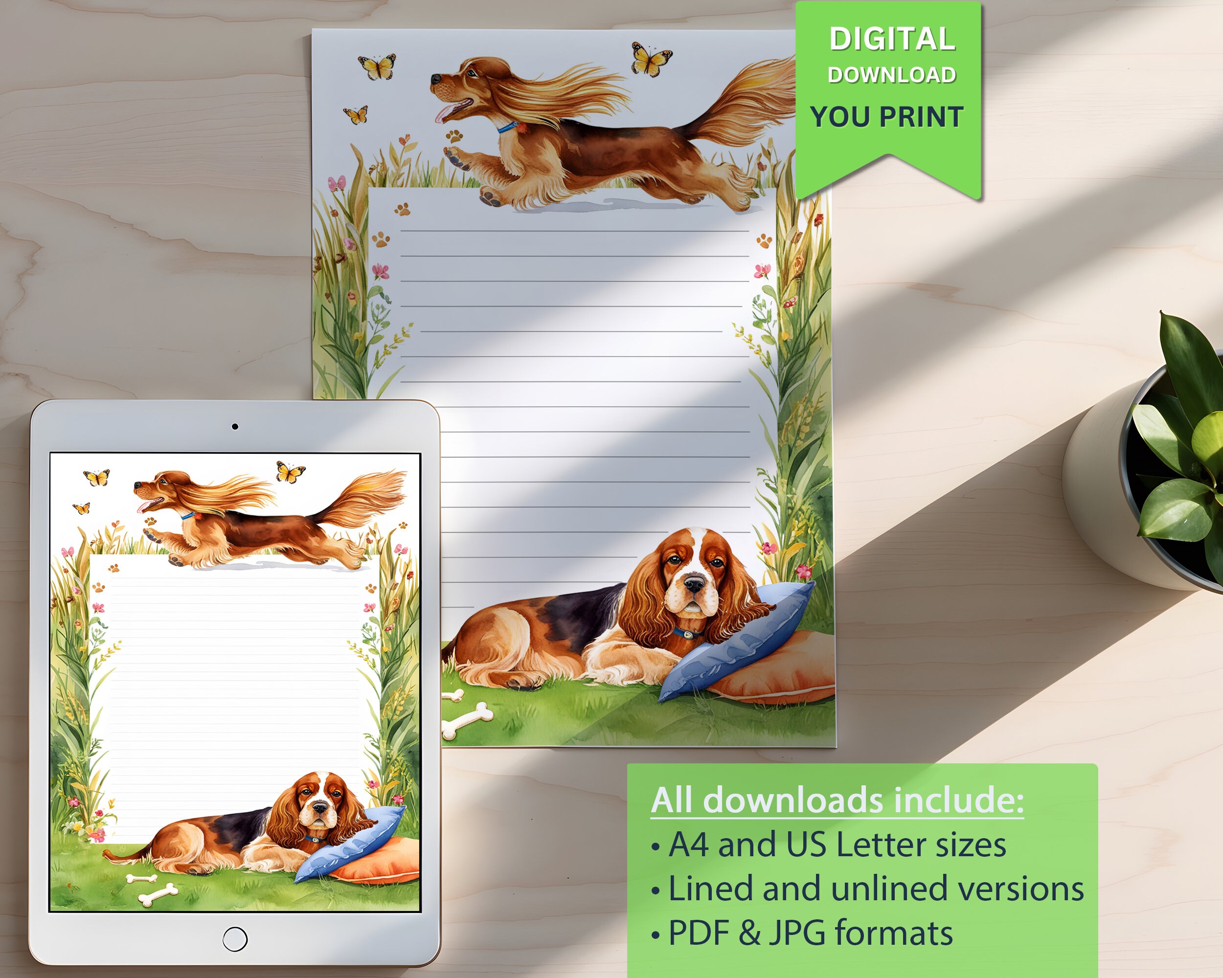Cocker Spaniel Writing Paper for Kids: Nature Design (PDF Download) - Etsy