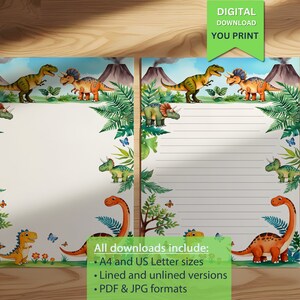 Carta da lettere a tema dinosauri per bambini – Divertente cancelleria stampabile con simpatici dinosauri