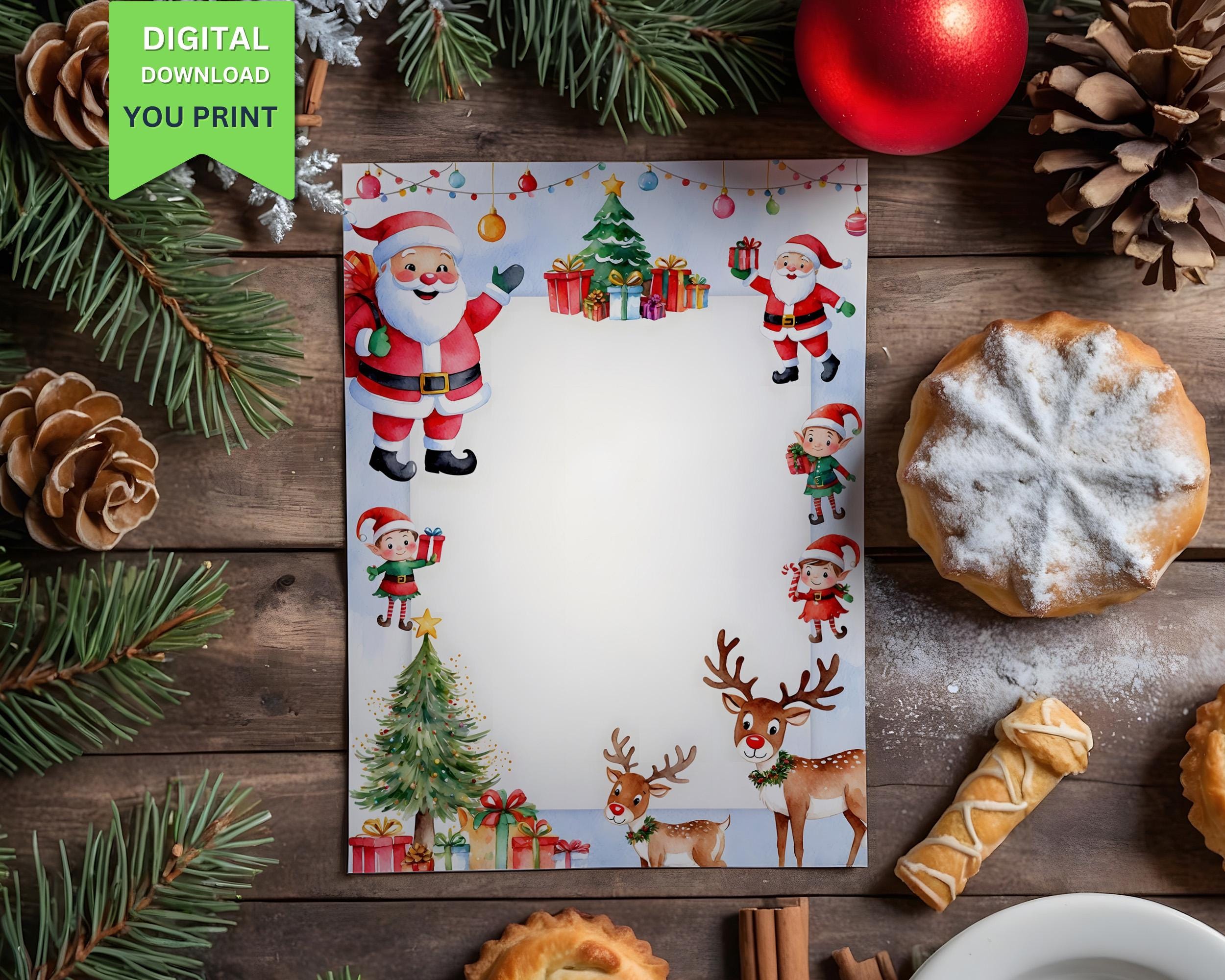 Papier à Lettres De Noël Avec Enveloppes - Lot De 10 Sets - Motif Père Noël - Format A4 - Pour Imprimante