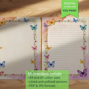 Papier à lettres fantaisiste sur le thème des papillons pour enfants | Papeterie imprimable et designs amusants pour l'écriture créative