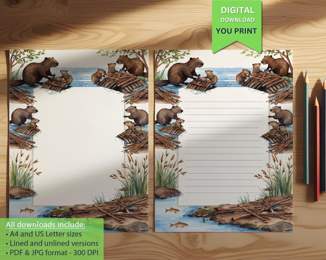 Beaver Dam Letterhead | Cute Beavers Building a Dam by the Stream ...