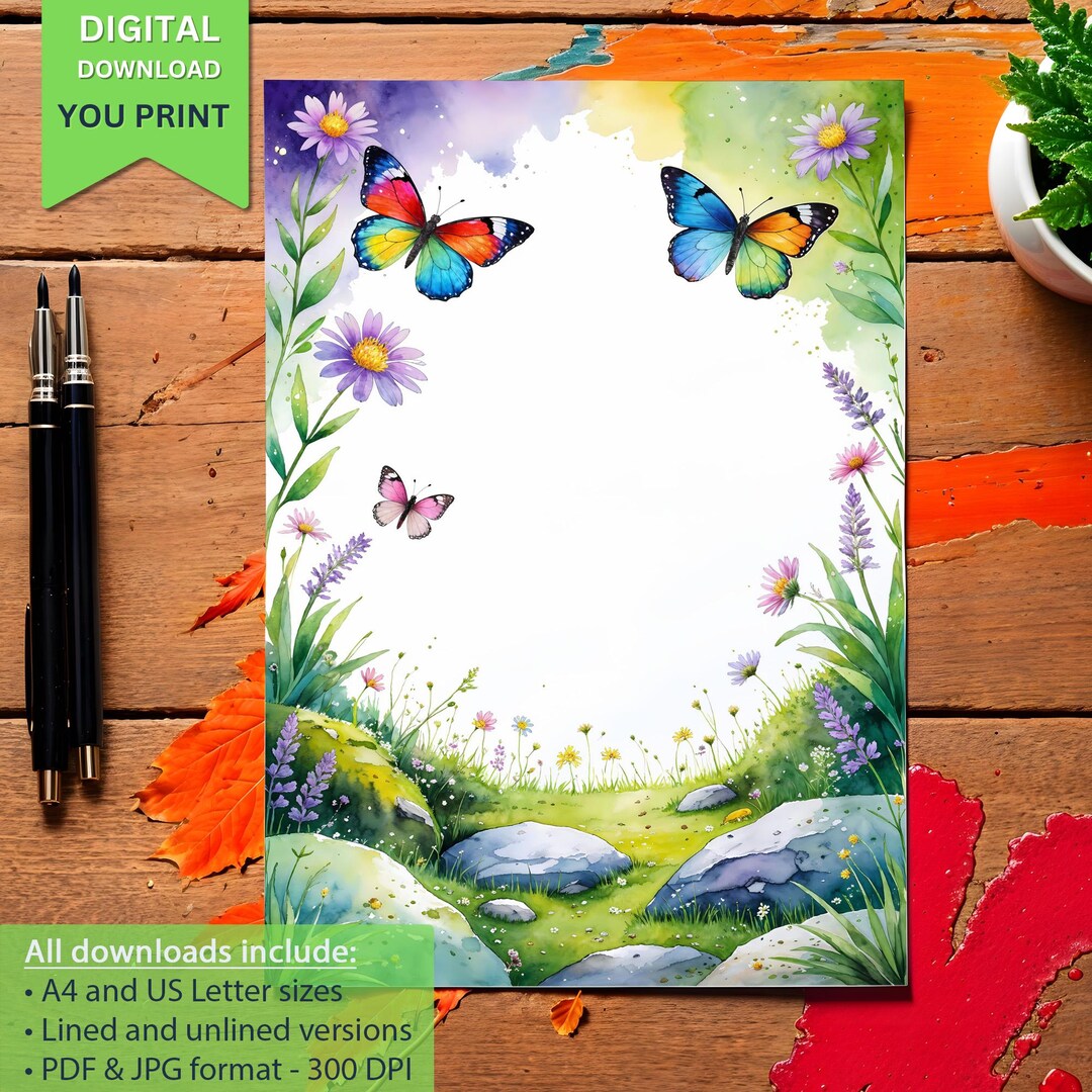 Butterfly Floral Stationery: Printable Letter Paper (PDF) - Etsy