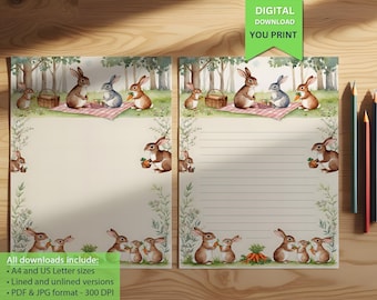 Writing Paper – Adorable Rabbit Picnic-Themed Stationery, Cute Bunny Design, Perfect for Notes & Letters