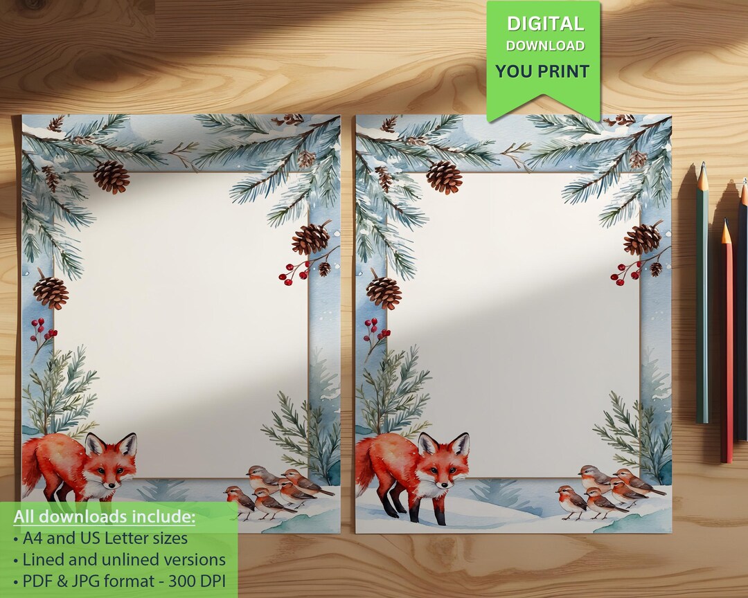 Winter Woodland Digital Paper With Fox & Birds | Snowy Forest-themed ...