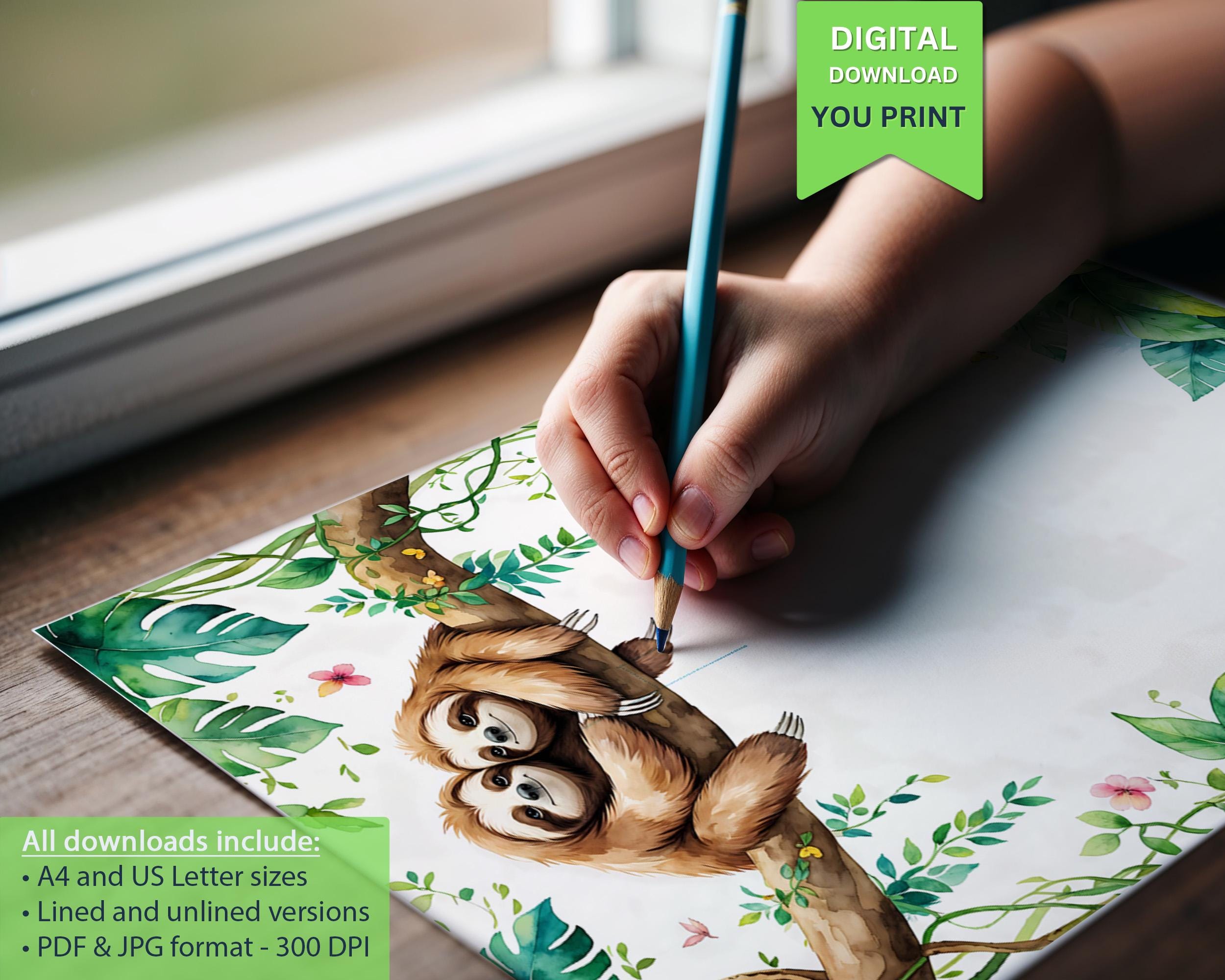 Sloth Stationery: Jungle Letter Writing Paper (digital Download) - Etsy