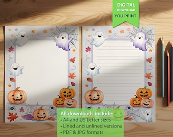 Halloween Printable Writing Paper for Kids - Fun Ghost & Pumpkin-Themed Stationery for Spooky Letters and Notes