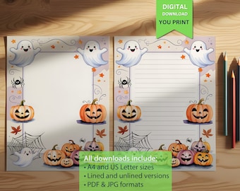 Halloween Writing Paper for Kids - Ghost & Pumpkin-Themed Printable Stationery for Fun Notes and Letters