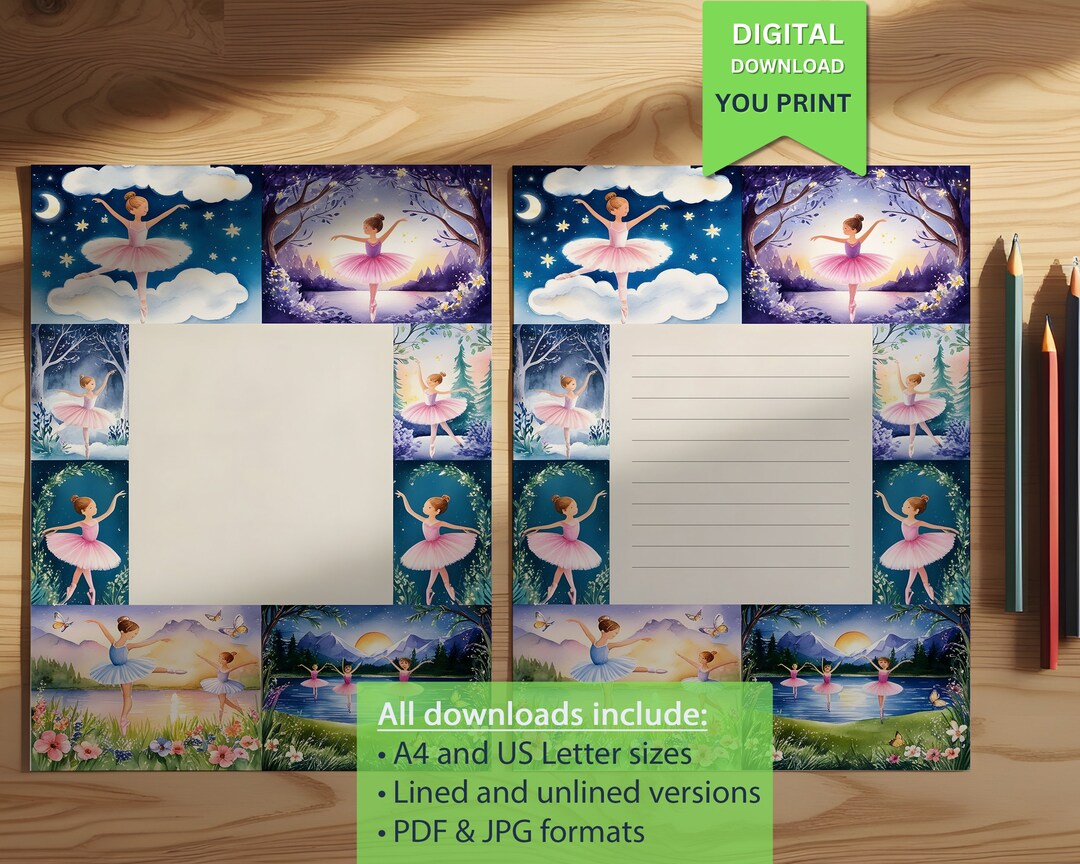 Printable Ballerina Fairy Stationery for Kids Magical Forest and Ballet ...