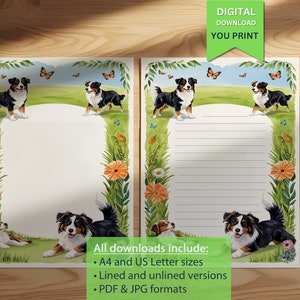 Border Collie Stationery: Dog-Themed Writing Paper (Digital Download)