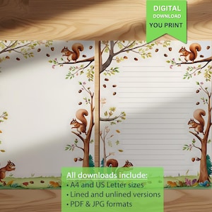 Papeterie imprimable mignon écureuil des bois pour enfants | Papier à lettres amusant sur le thème des glands et de la forêt