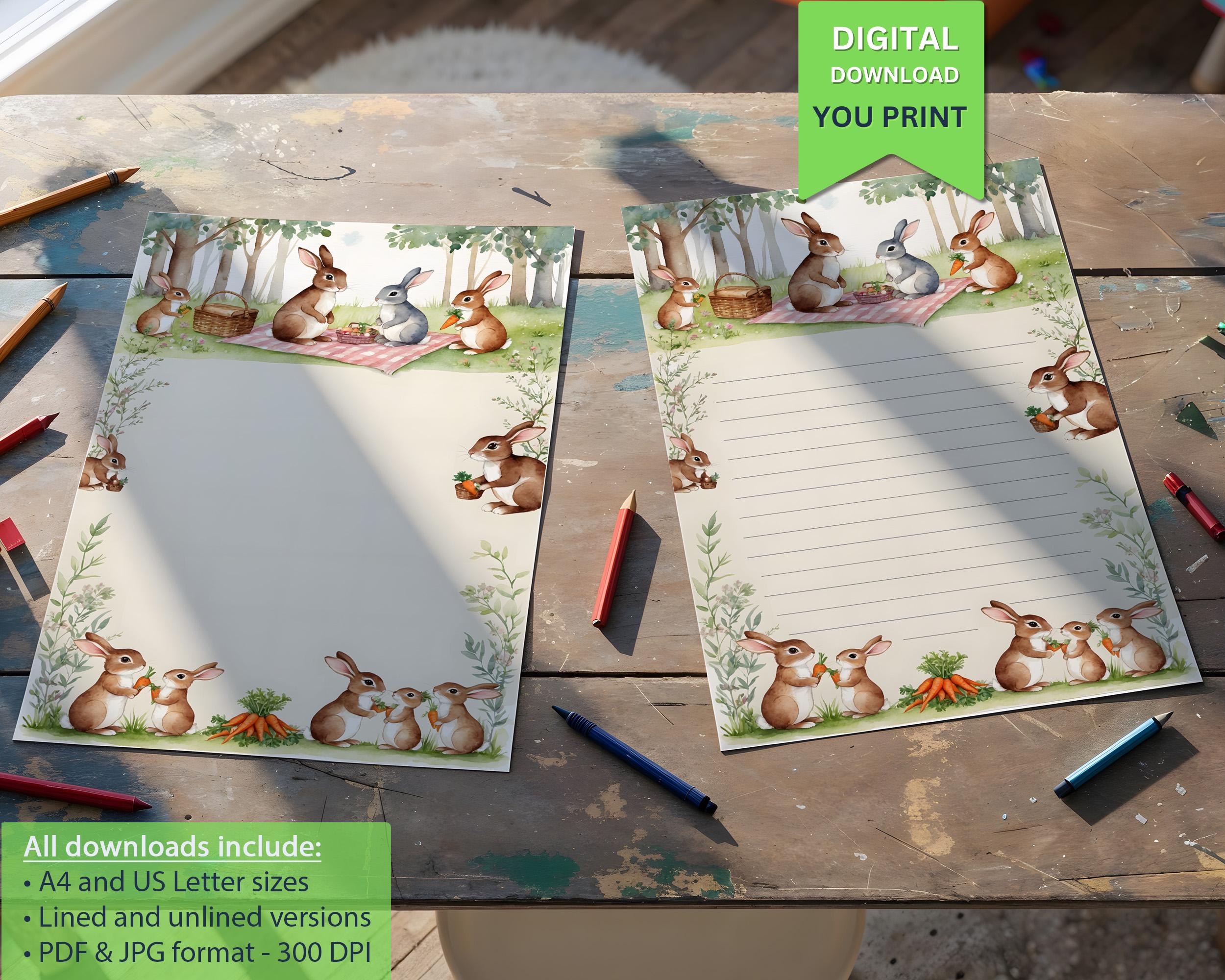 Writing Paper Adorable Rabbit Picnic-themed Stationery, Cute Bunny ...