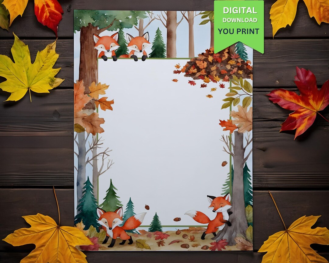 Woodland Deer and Fox Digital Writing Paper - A4 US Letter Stationery ...