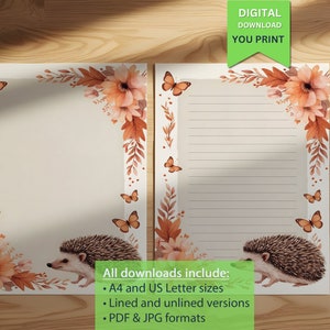 Süßes Igel Briefpapier zum Ausdrucken für Briefe und Notizen