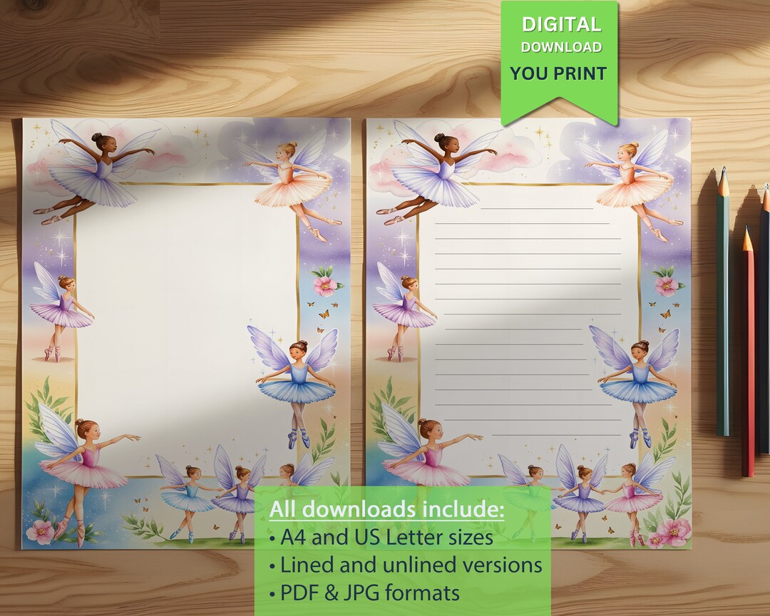 Fairy Ballerina Printable Stationery for Kids – Whimsical Ballet-themed ...