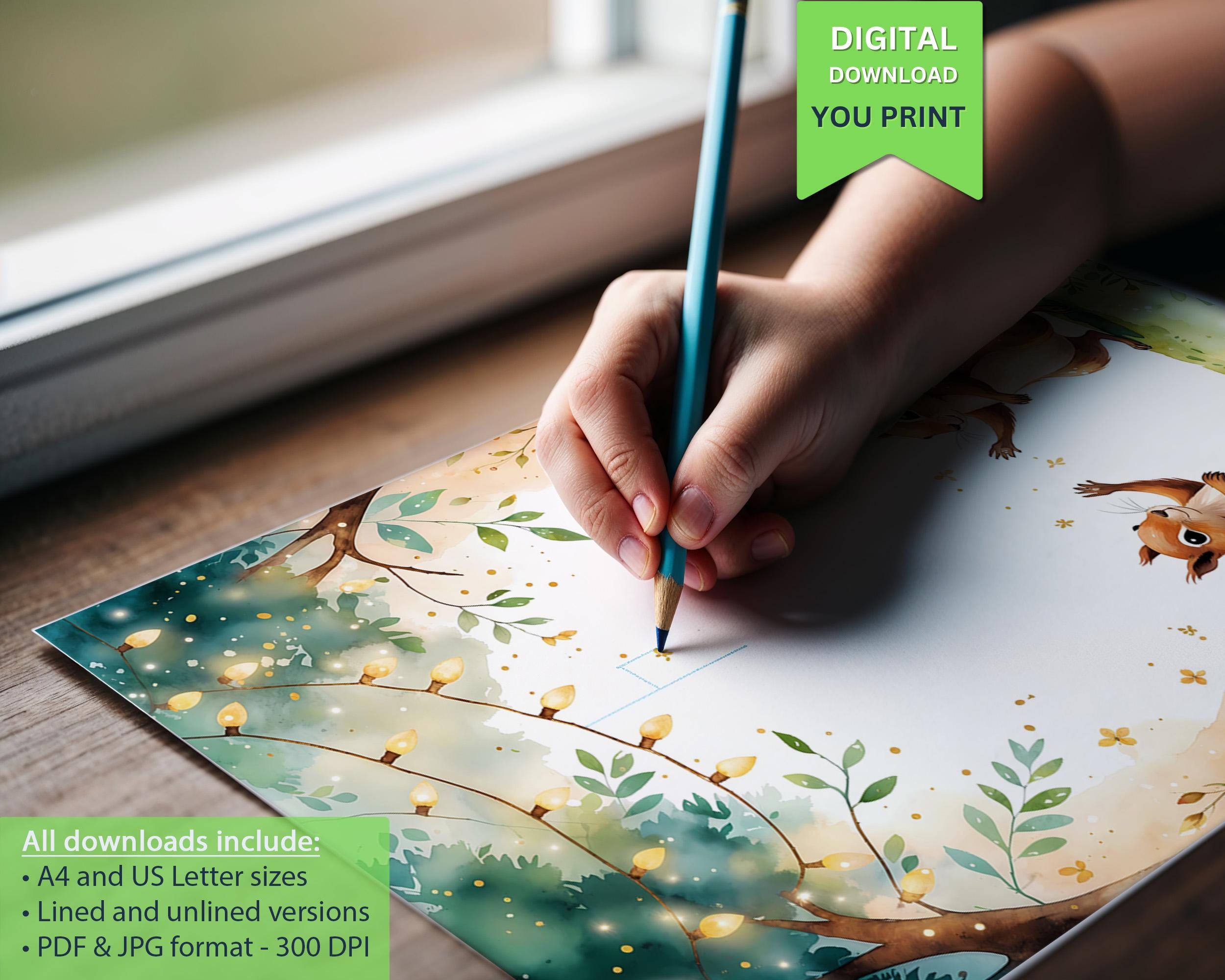 Magical Printable Writing Paper for Kids With Cute Squirrels, Fairy ...