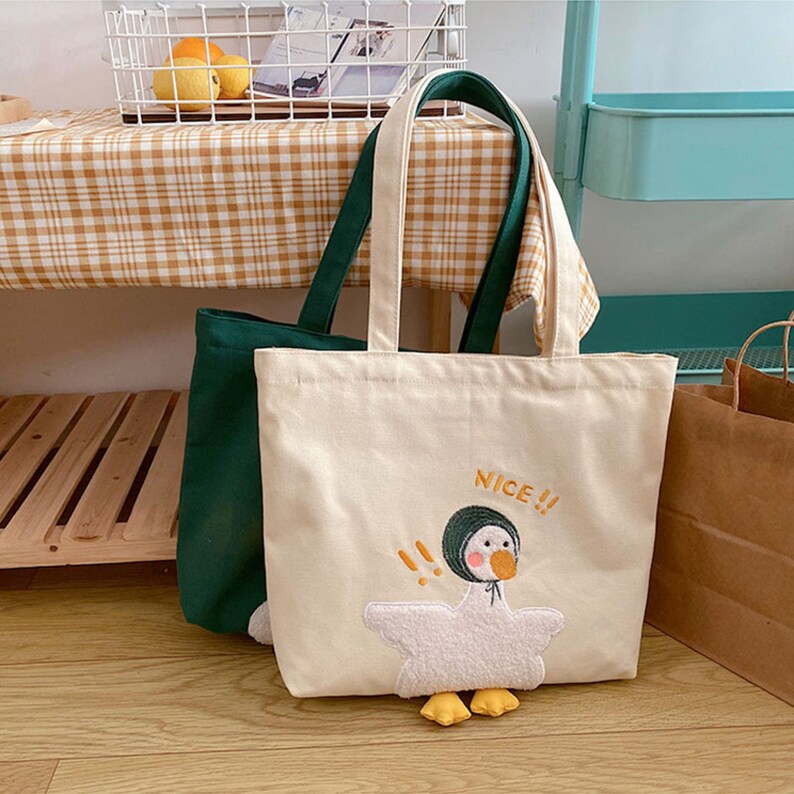 Duck Canvas Tote Bag, Duck Shoulder Bag, Shopping Bag, Everyday Bag, Laptop Bag, Books Bag, Duck