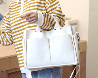 Large Capacity Shoulder Bag, Multiple Pockets Handbag for Women, Multifunctional Canvas Bag, A4 Paper Storage Bag, Pockets Bag, Laptop Bag